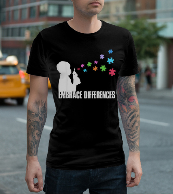 Embrace Differences Support Auti Autism Puzzle Pieces Bubbles T-Shirt