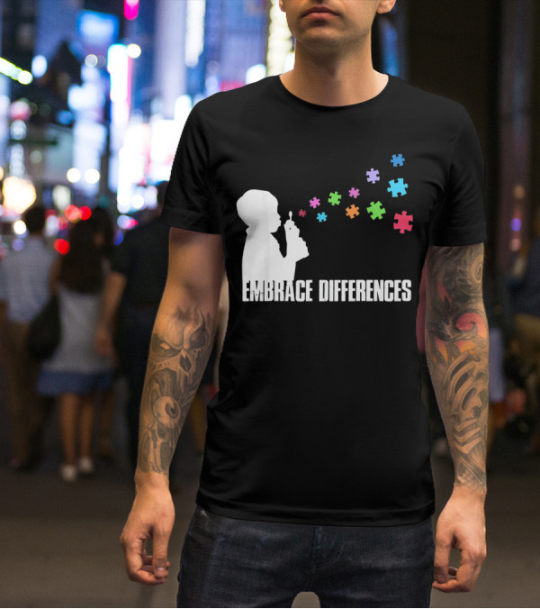 Embrace Differences Support Auti Autism Puzzle Pieces Bubbles T-Shirt