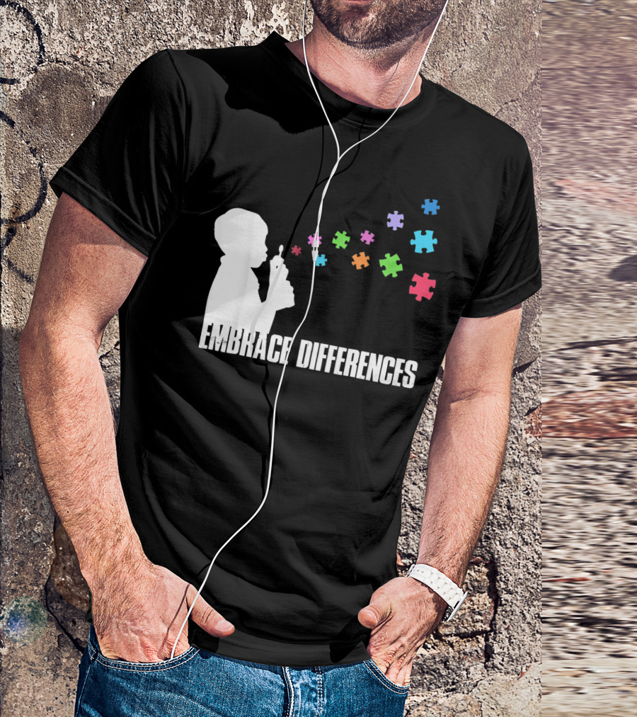 Embrace Differences Support Auti Autism Puzzle Pieces Bubbles T-Shirt