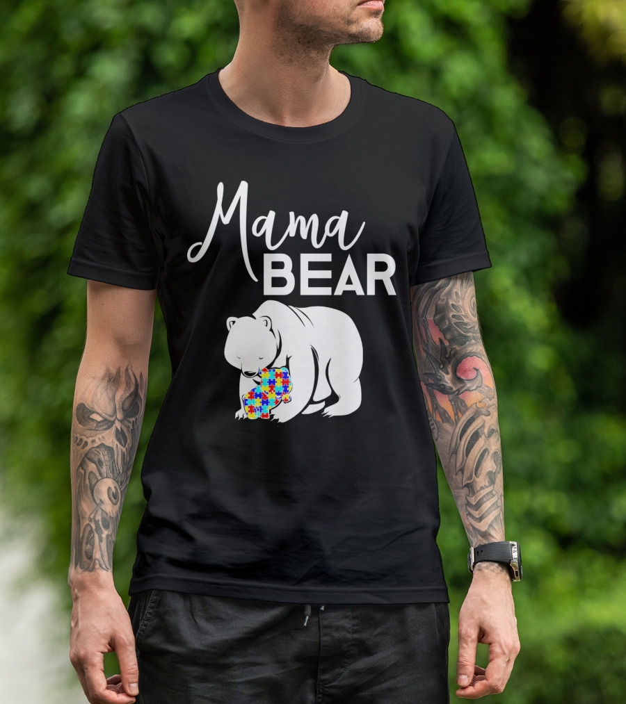 Mama Bear Autism Puzzle Heart T-Shirt