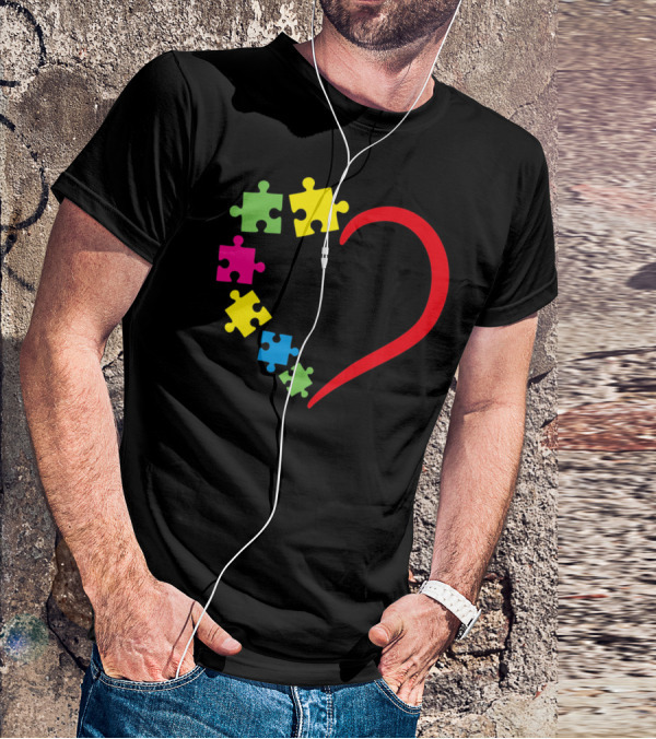 Love Ribbon Heart Puzzle Autism Awareness T-Shirt