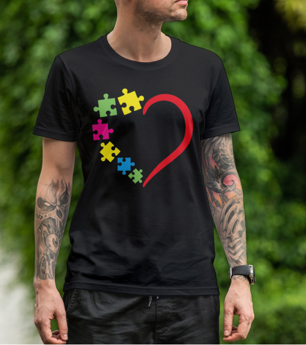 Love Ribbon Heart Puzzle Autism Awareness T-Shirt