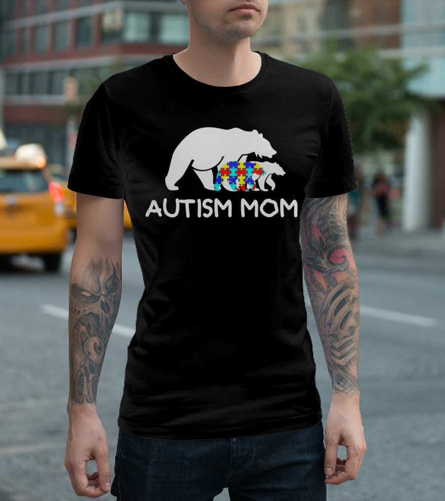 Autism Mom Awareness Mama Bear Puzzle Support T-Shirt