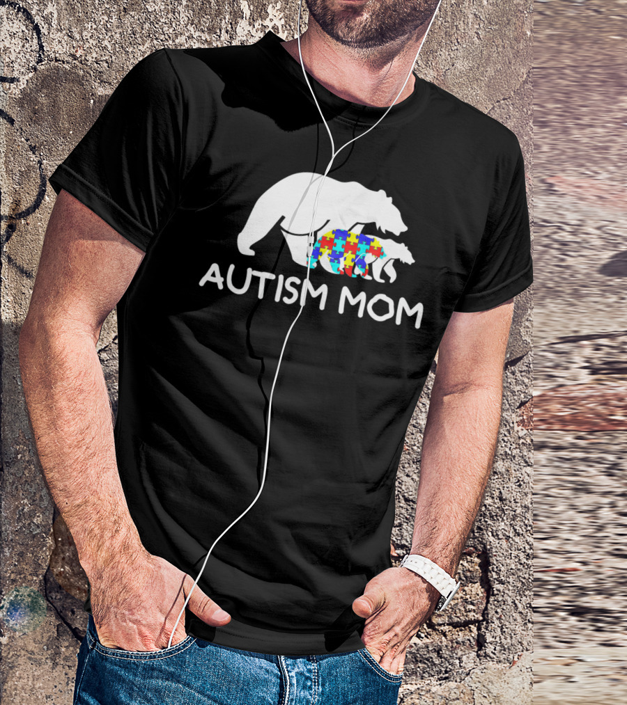 Autism Mom Awareness Mama Bear Puzzle Support T-Shirt