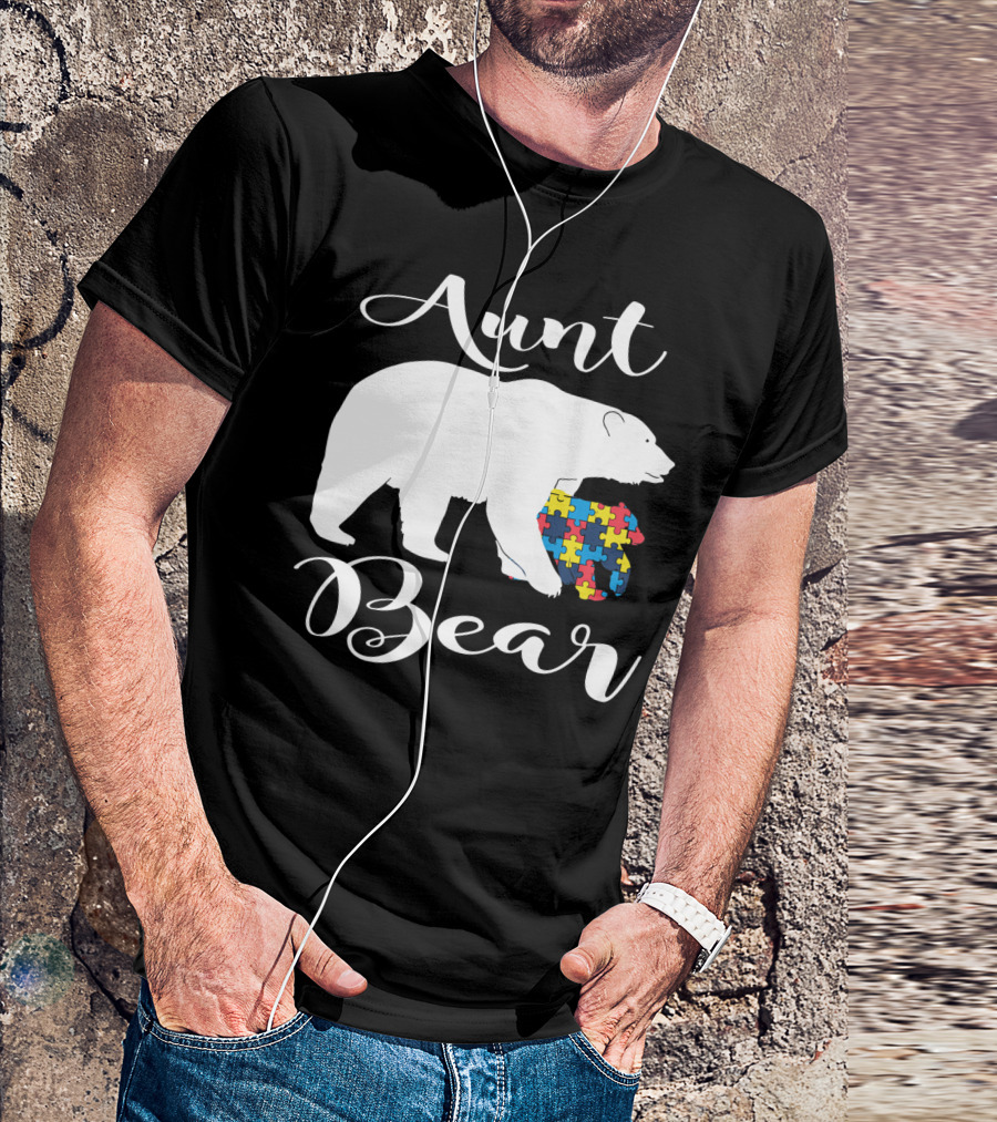 Aunt Bear Autism Puzzle Family Bear T-Shirt