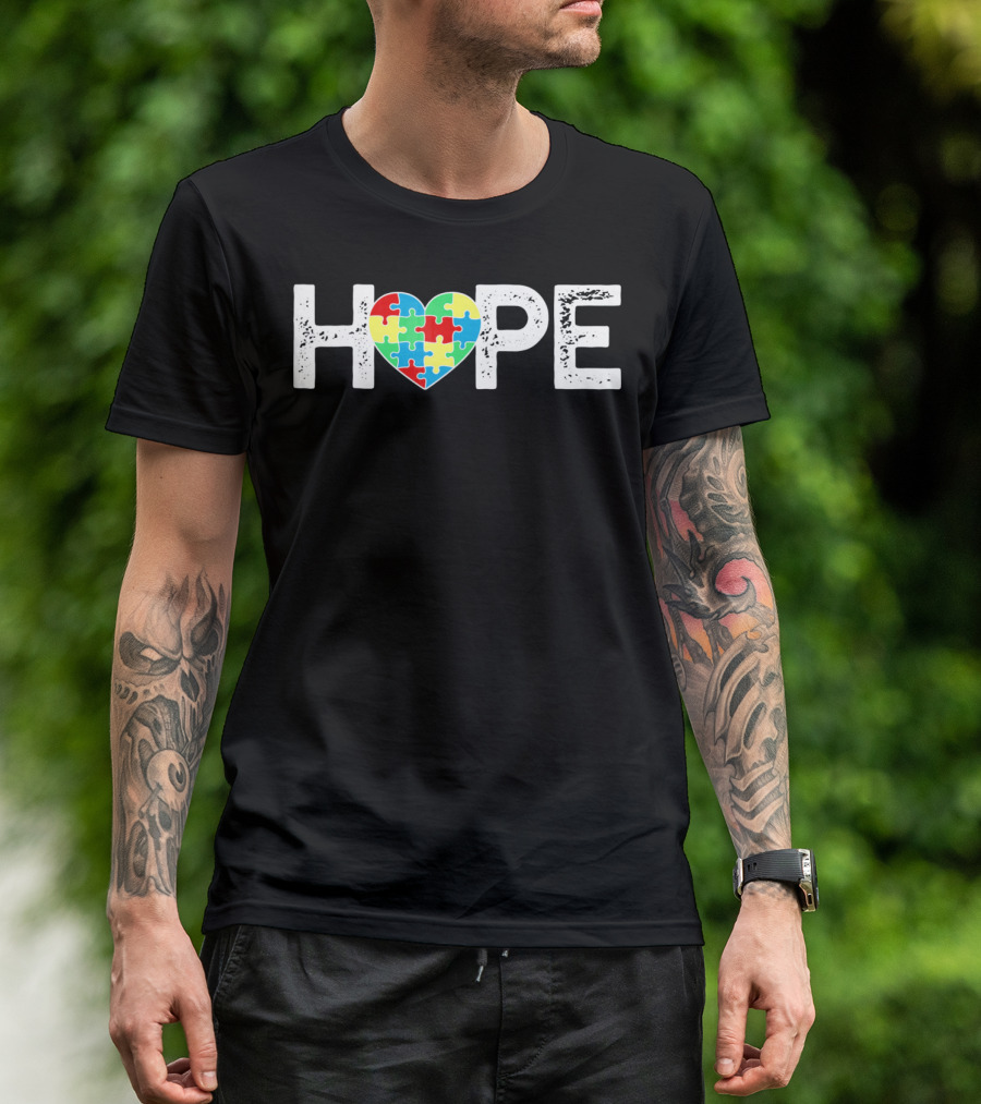 HOPE Heart With Autism Puzzle Pieces T-Shirt