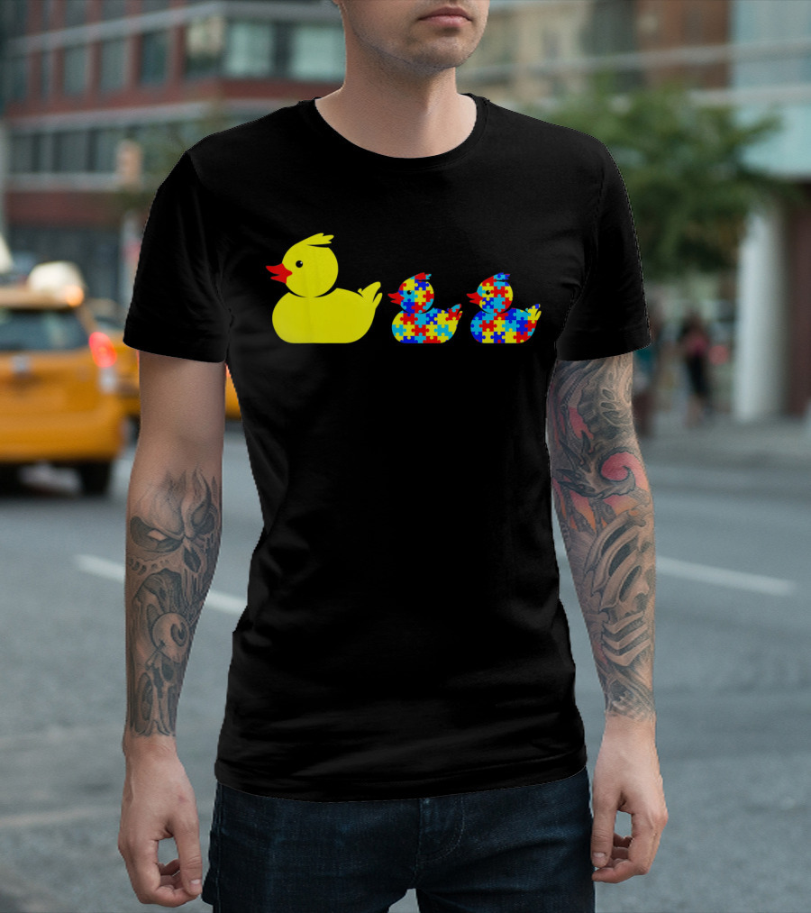 Duck Autism Awareness Puzzle Pattern Ducks T-Shirt