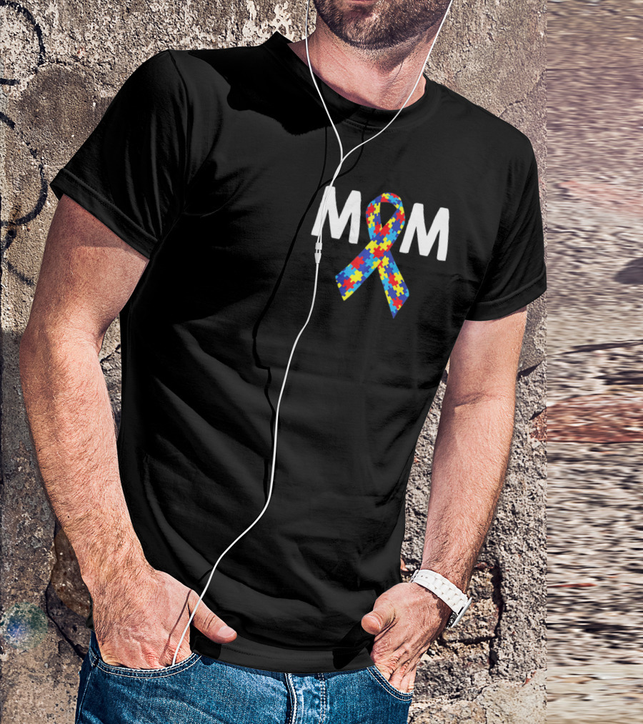 MOM Autism Puzzle Ribbon Awareness T-Shirt
