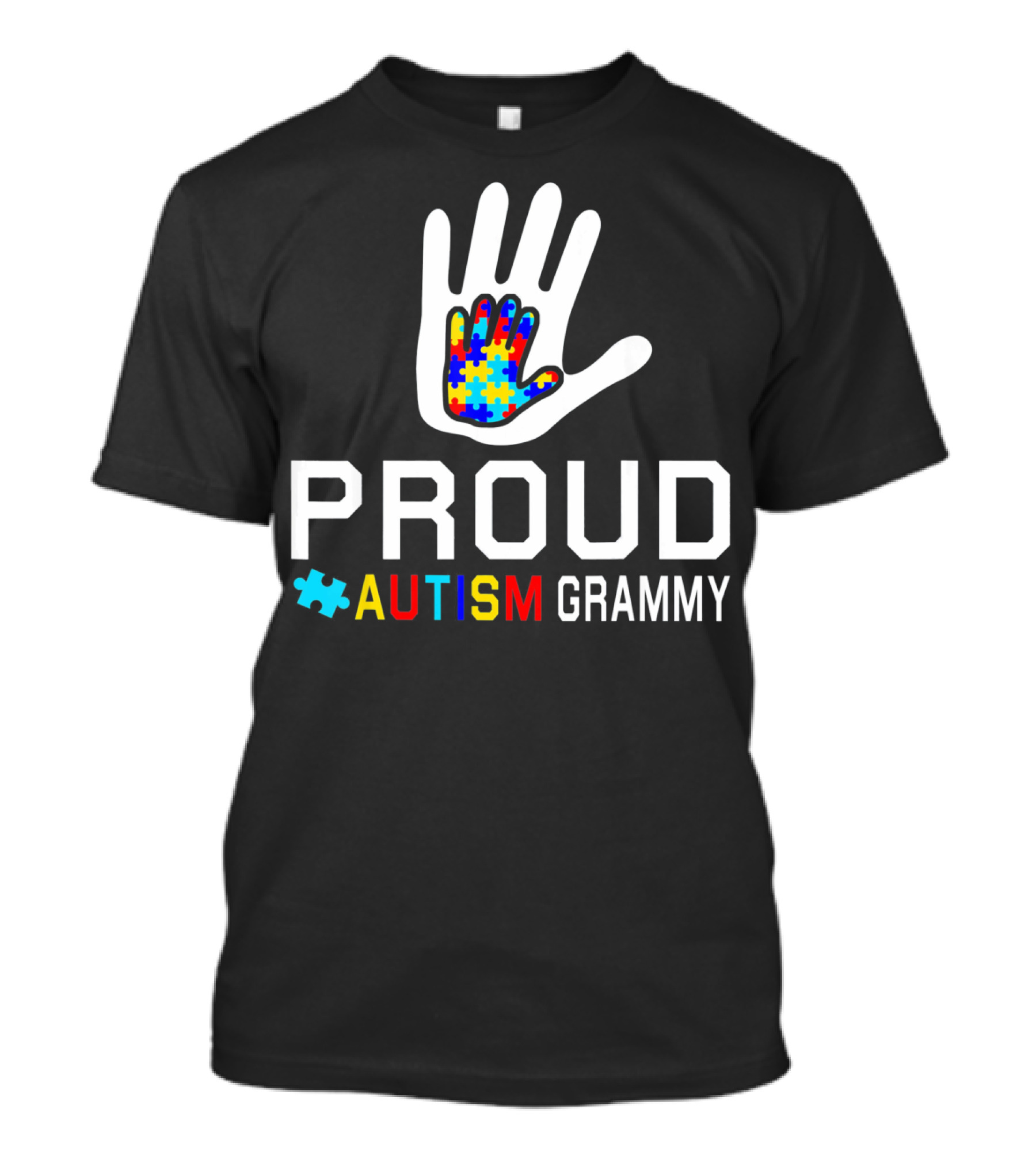 Proud Autism Grammy Autism Awareness Puzzle Hand T-Shirt