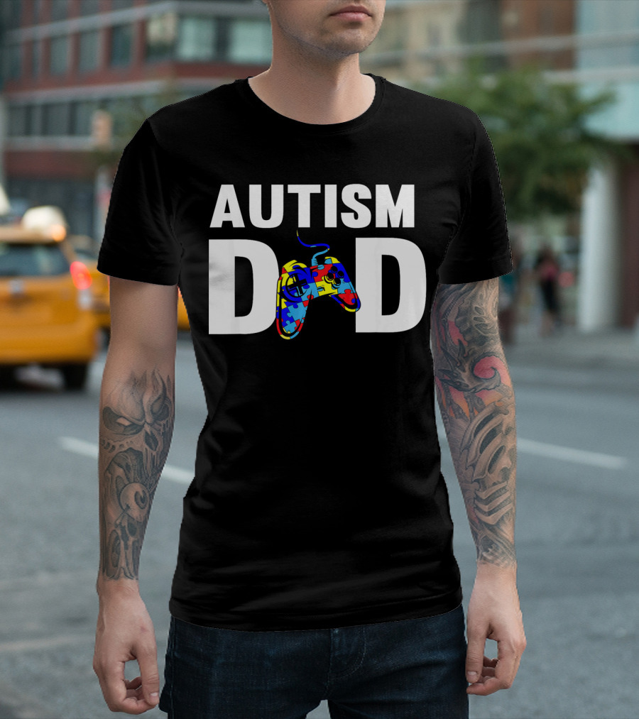 Father's Day Gamer Autism Dad Awareness Controller Puzzle T-Shirt