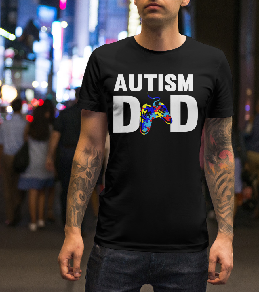 Father's Day Gamer Autism Dad Awareness Controller Puzzle T-Shirt