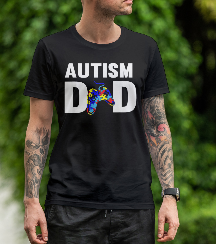 Father's Day Gamer Autism Dad Awareness Controller Puzzle T-Shirt