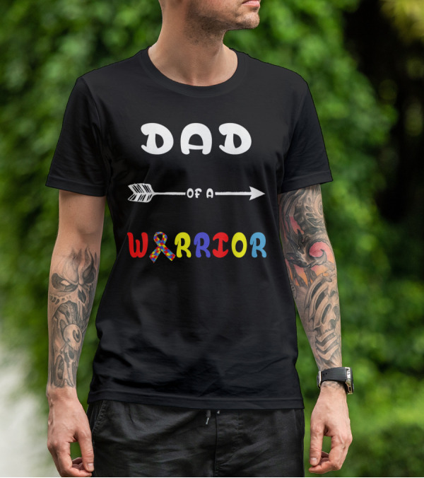 Dad Of A Warrior Autism Awareness Arrow Puzzle T-Shirt