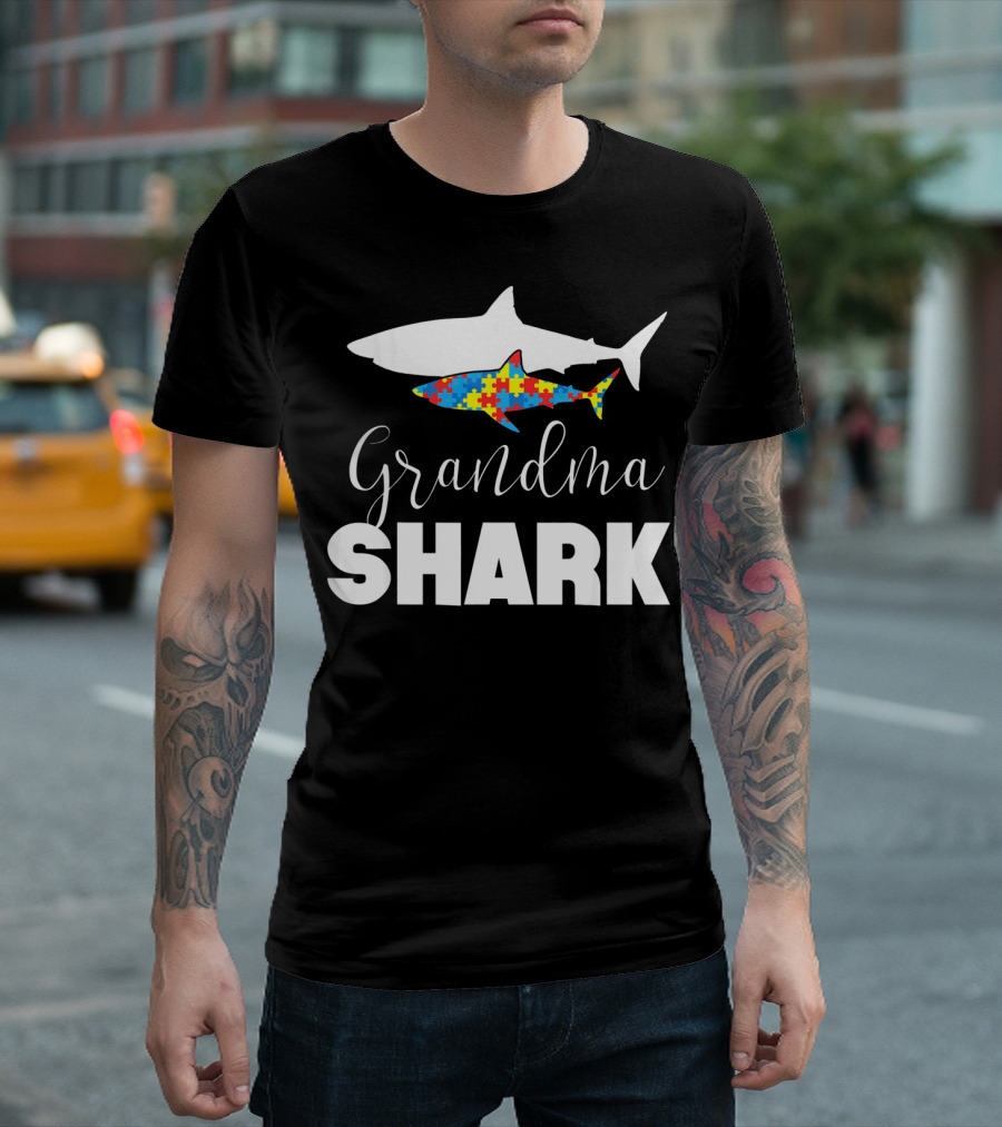 Grandma Shark Puzzle Piece Autism Awareness T-Shirt