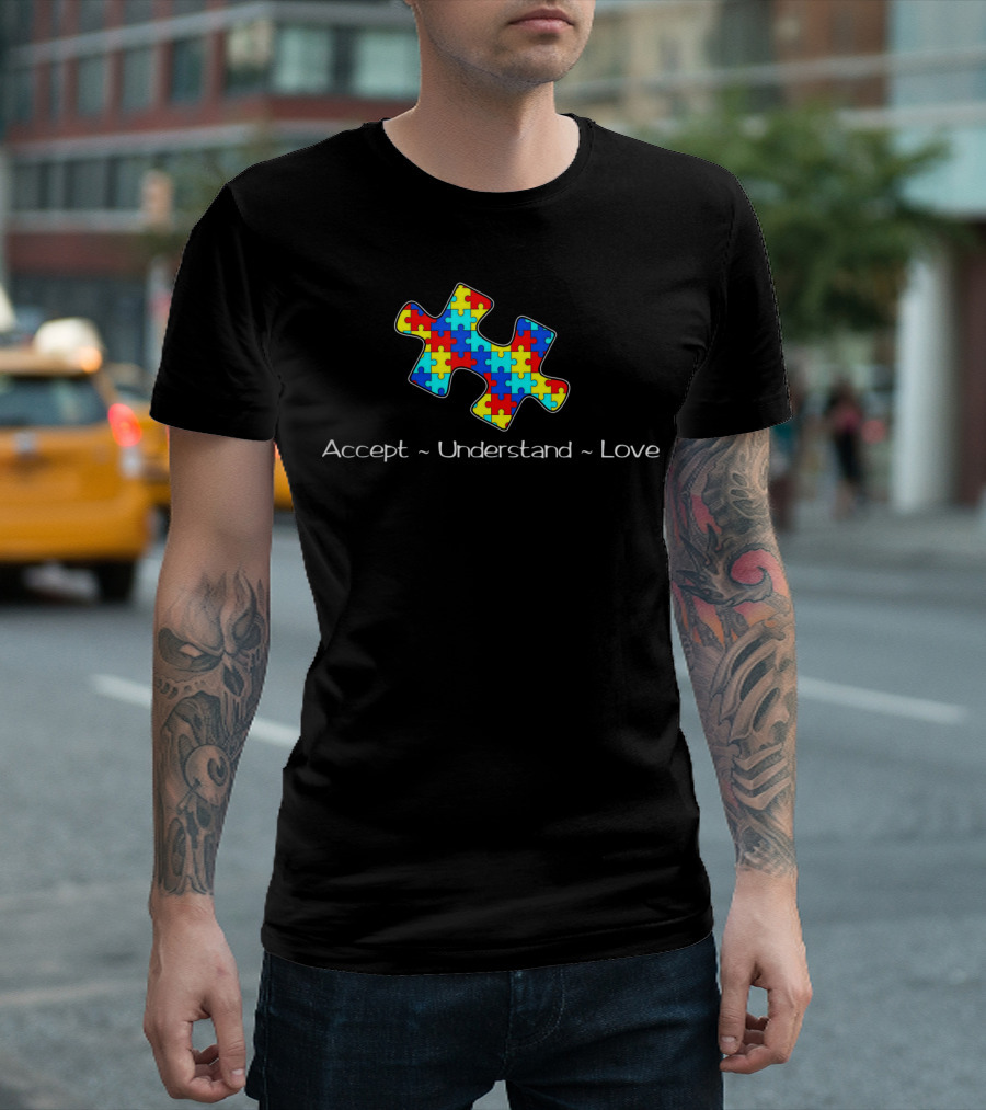 Accept Understand Love Autism Awareness Puzzle T-Shirt