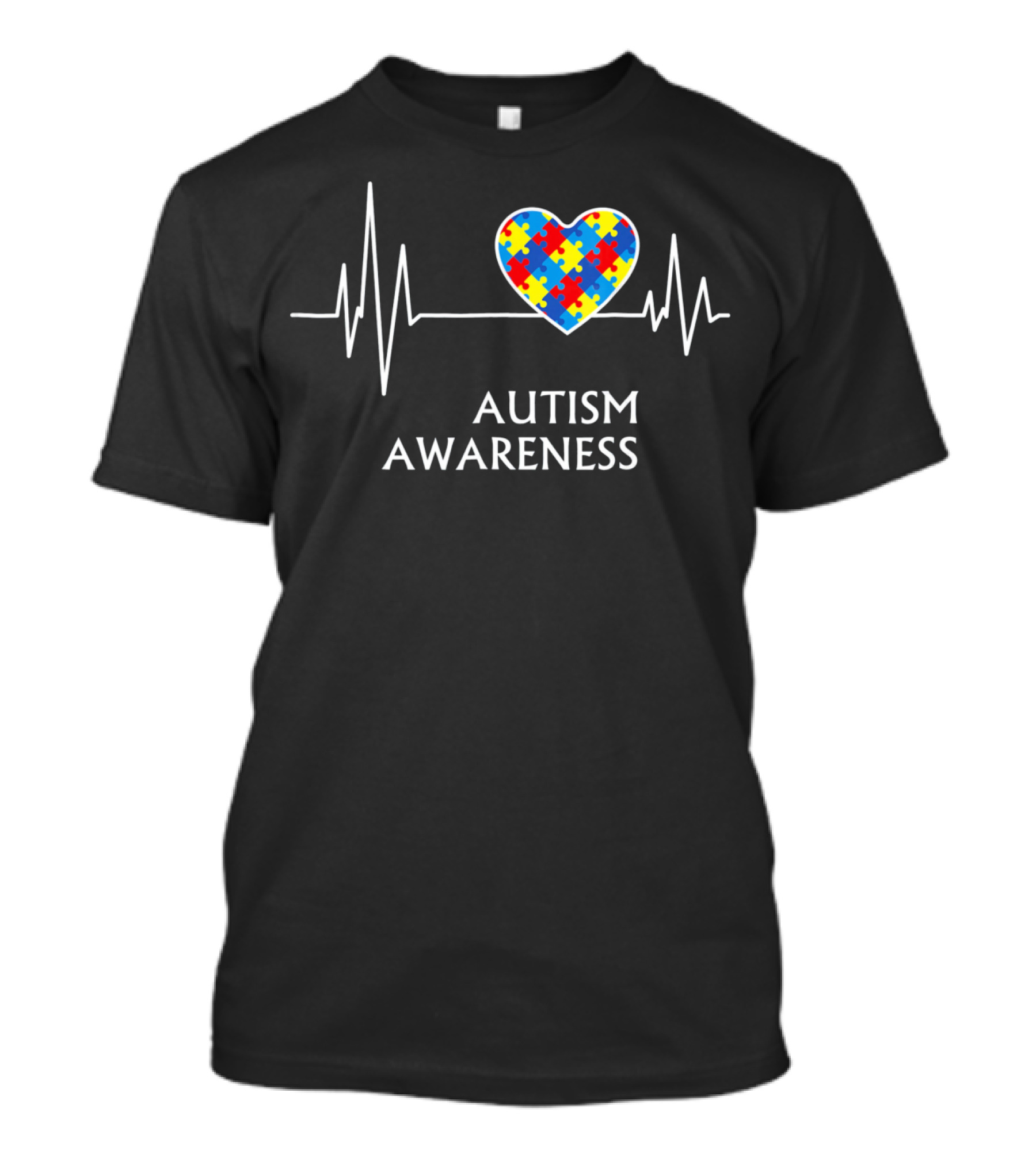 Autism Awareness Heart Puzzle With Heartbeat T-Shirt