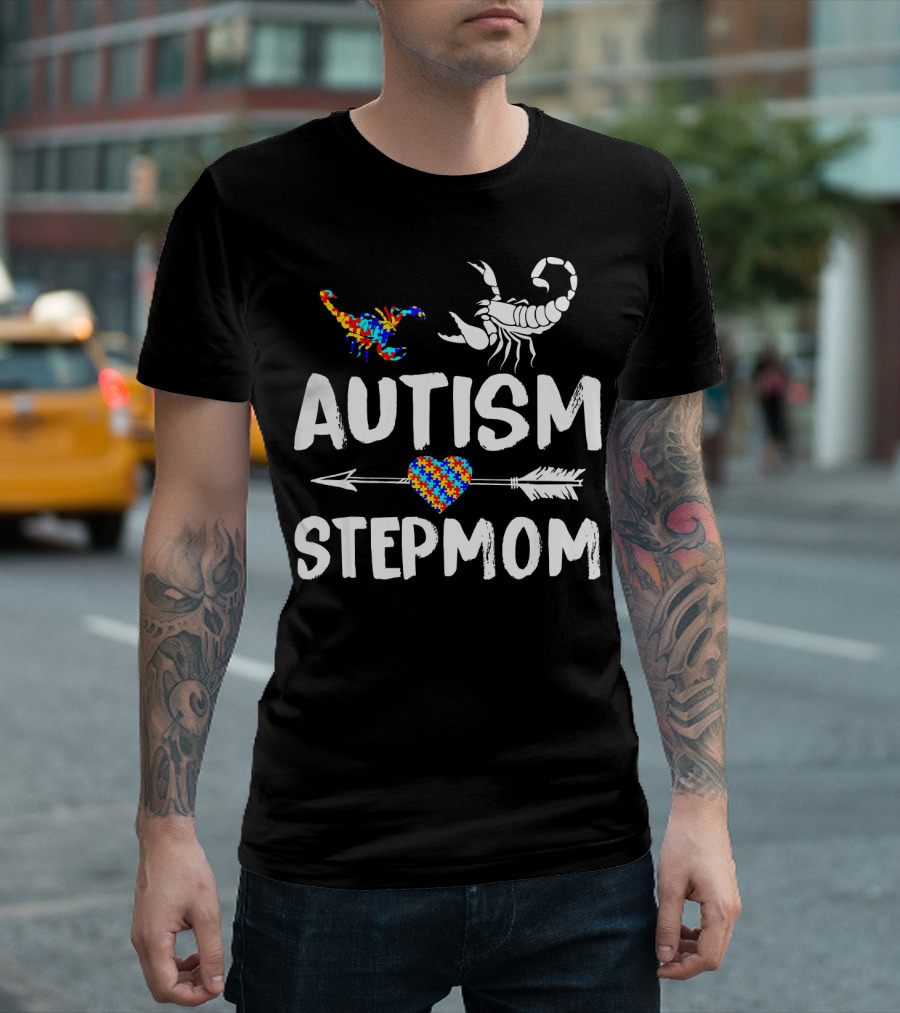Scorpion Autism Stepmom Love Heart Puzzle Arrow T-Shirt
