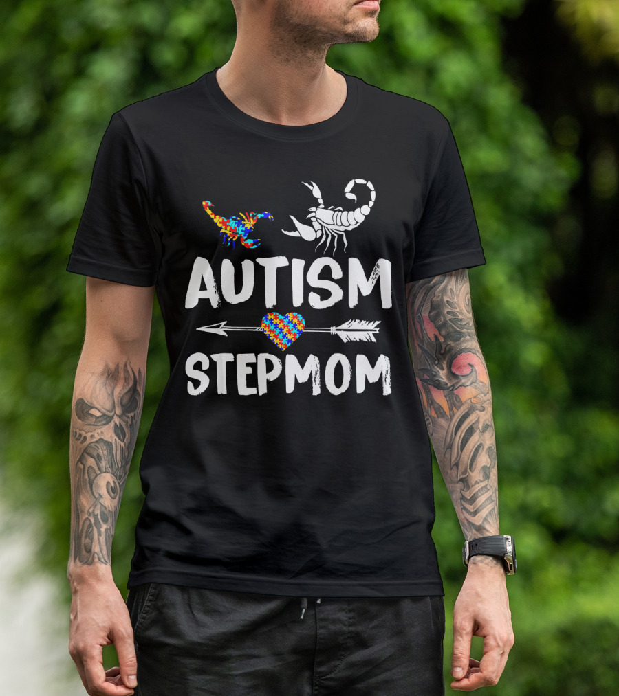 Scorpion Autism Stepmom Love Heart Puzzle Arrow T-Shirt