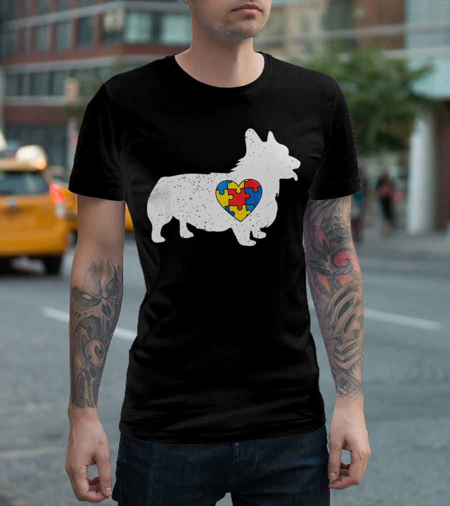 Corgi Puzzle Heart Autism Awareness T-Shirt