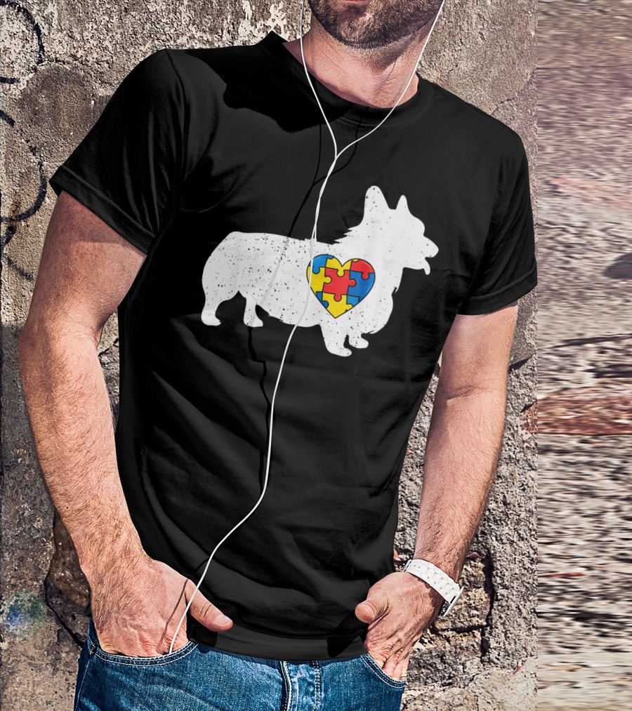 Corgi Puzzle Heart Autism Awareness T-Shirt