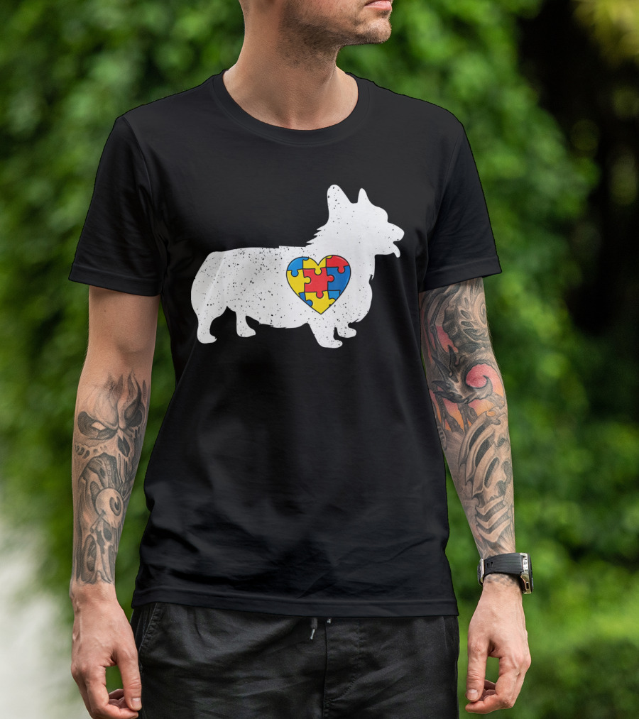Corgi Puzzle Heart Autism Awareness T-Shirt