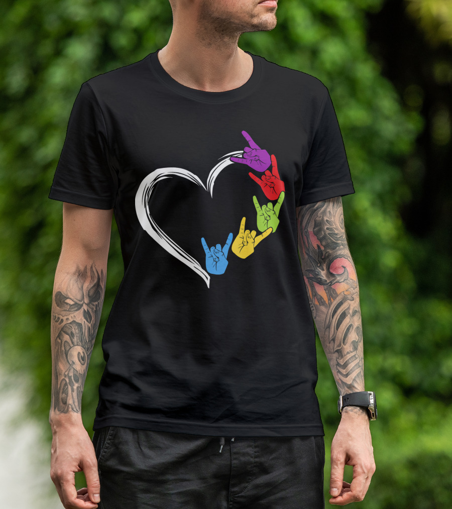 Kids Heart Love Colorful Hand Sign Language Rock T-Shirt