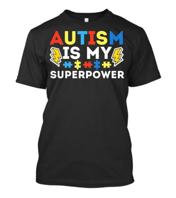 Kids Autism Awareness Autism Is My Superpower Puzzle Lightning T-Shirt