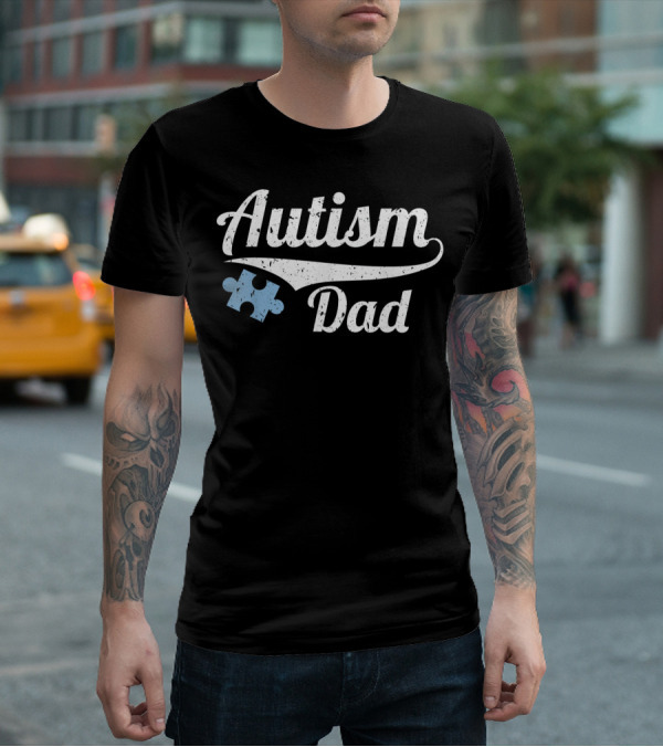 Autism Dad Distressed Mens Puzzle Piece T-Shirt