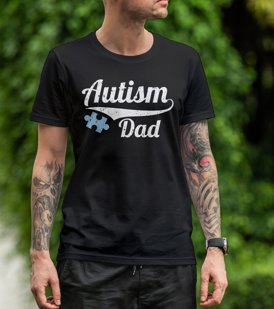 Autism Dad Distressed Mens Puzzle Piece T-Shirt