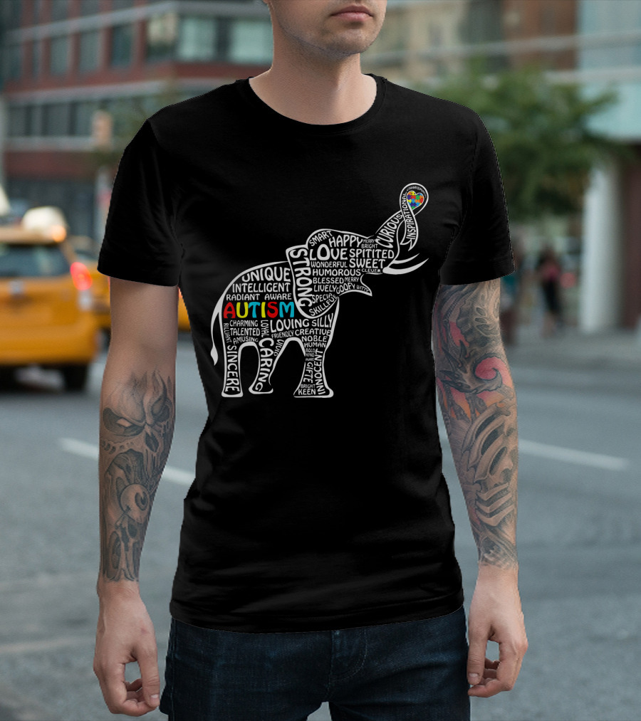 Funny Clever Autism Awareness Elephant Typography T-Shirt