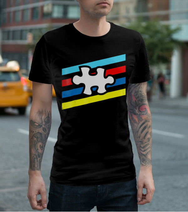 Autism Puzzle Piece Colorful Stripes T-Shirt