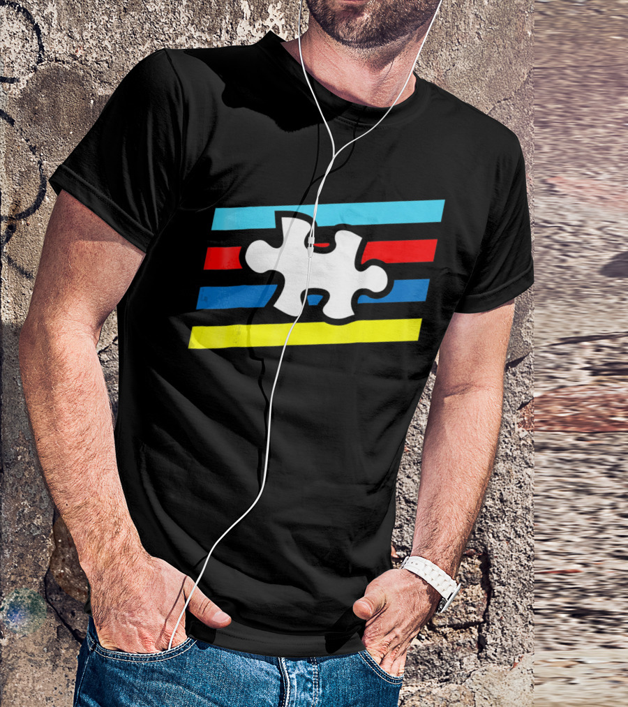 Autism Puzzle Piece Colorful Stripes T-Shirt