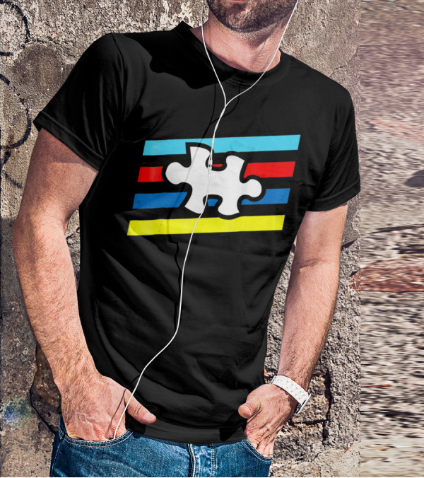 Autism Puzzle Piece Colorful Stripes T-Shirt