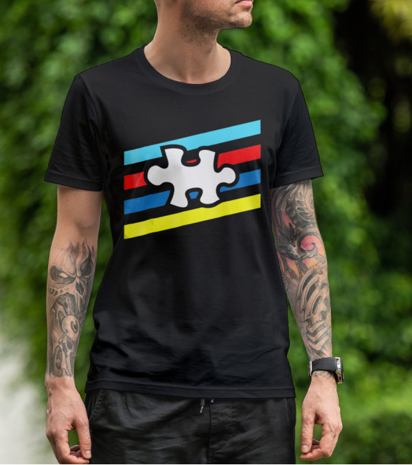 Autism Puzzle Piece Colorful Stripes T-Shirt