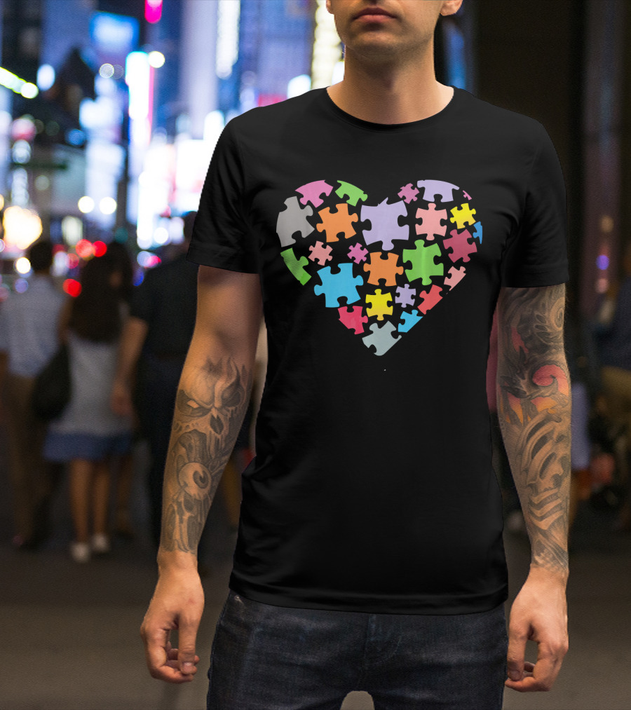 Love Autism Puzzle Heart Autism Awareness T-Shirt