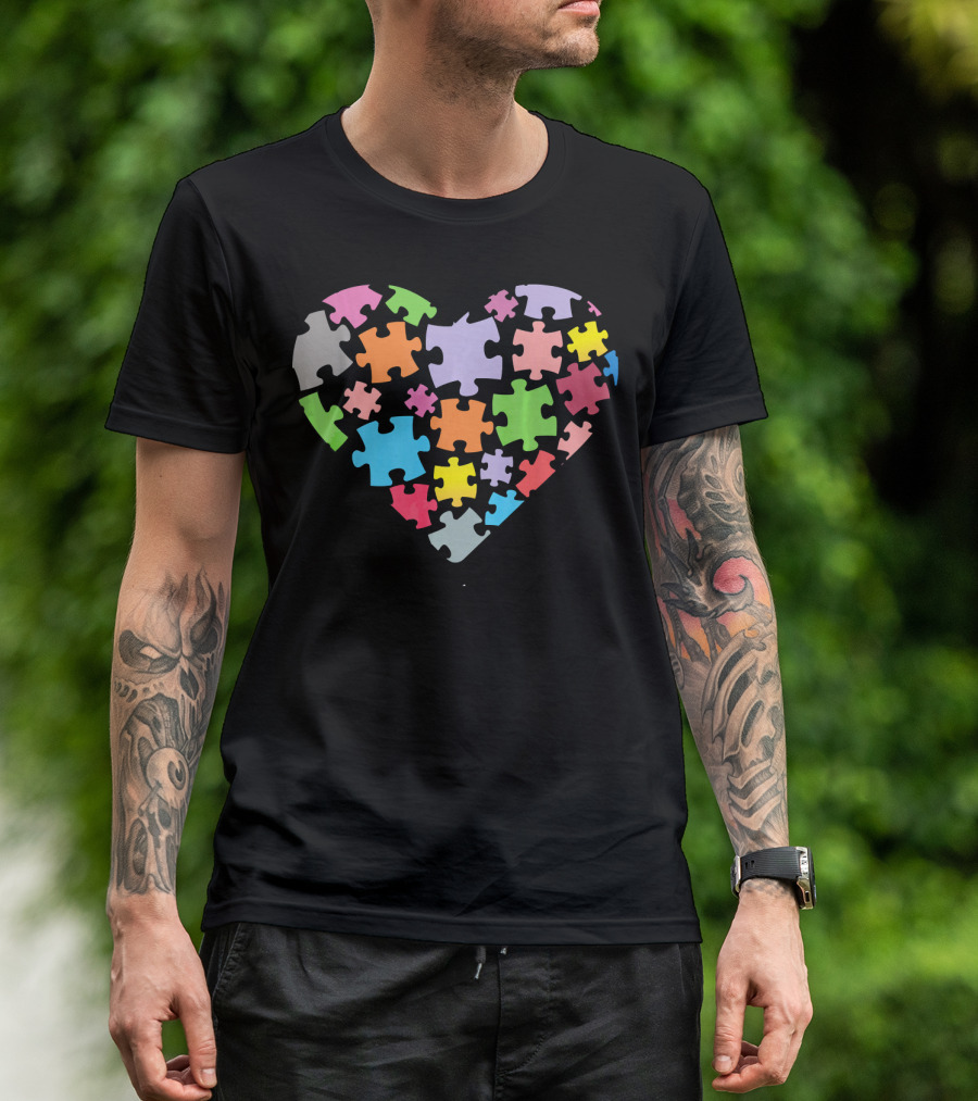 Love Autism Puzzle Heart Autism Awareness T-Shirt