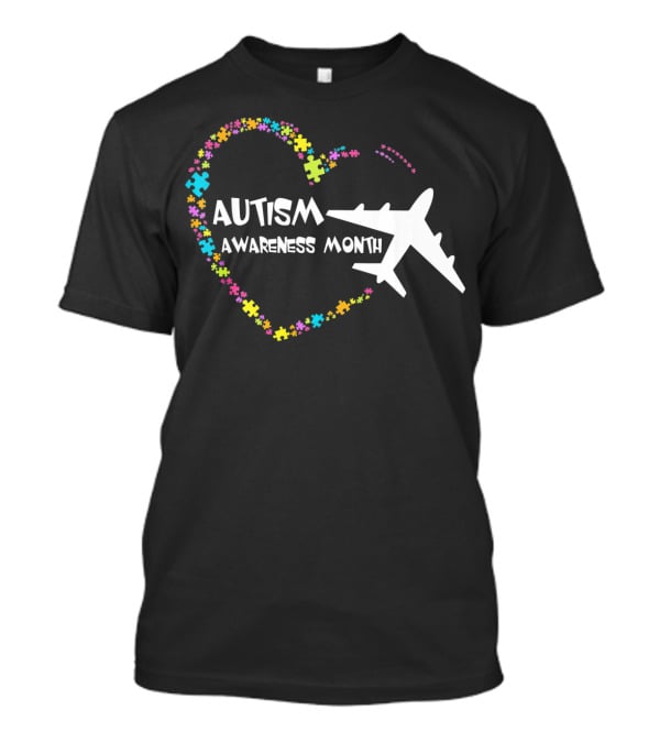 Autism Awareness Month Heart Puzzle With Airplane T-Shirt