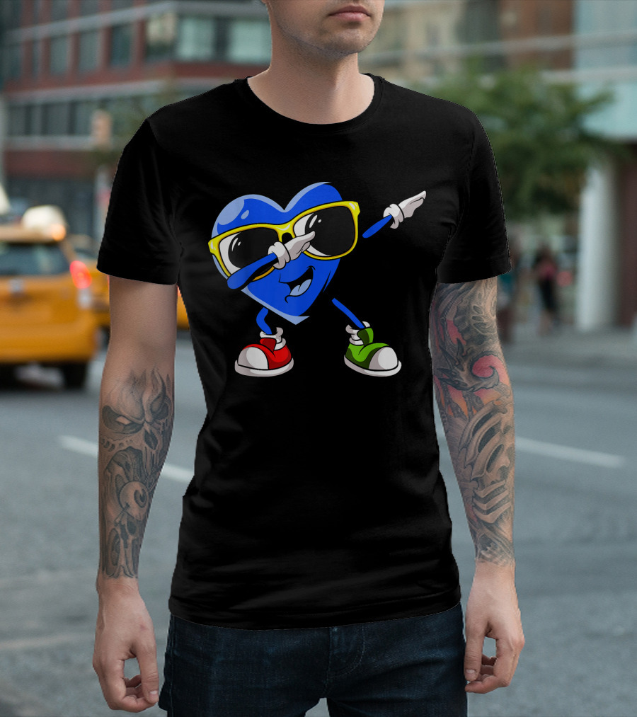 Dabbing Blue Heart Autism Awareness Month T-Shirt
