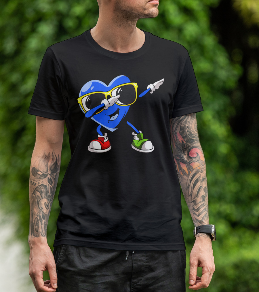 Dabbing Blue Heart Autism Awareness Month T-Shirt