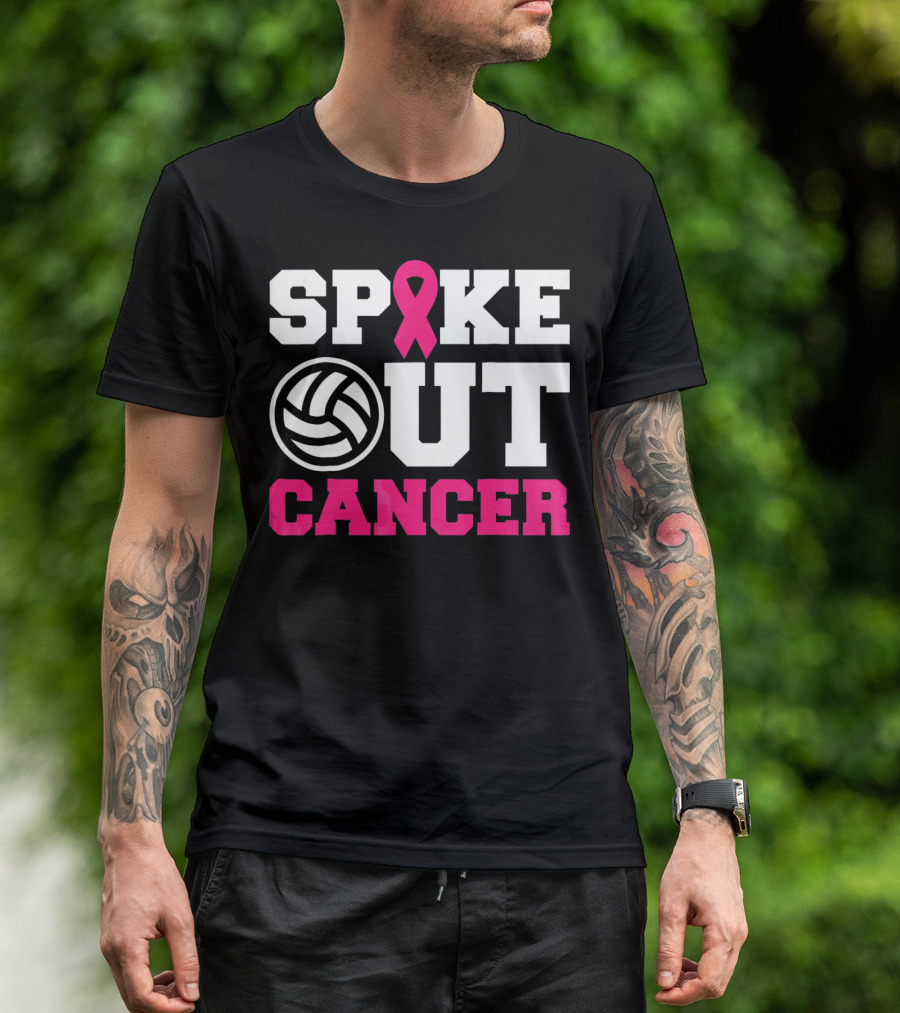 Volleyball Spike Out Cancer Pink Ribbon Breast Cancer Awareness T-Shirt