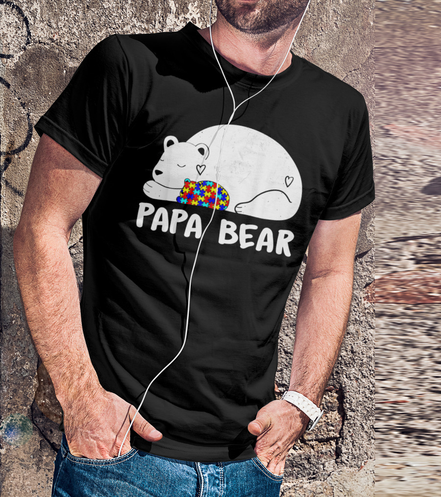 Papa Bear Autism Awareness Puzzle Heart T-Shirt
