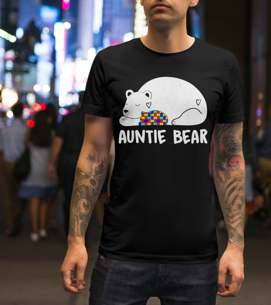 Auntie Bear Autism Awareness Puzzle Heart T-Shirt