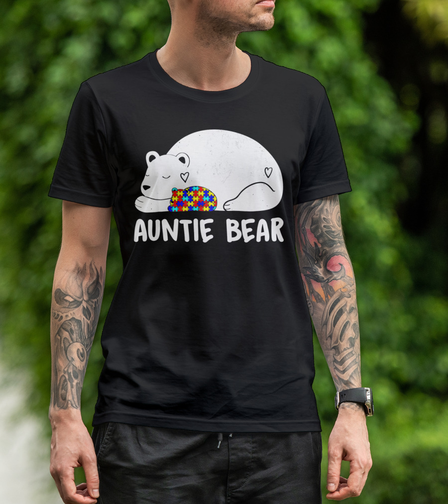 Auntie Bear Autism Awareness Puzzle Heart T-Shirt