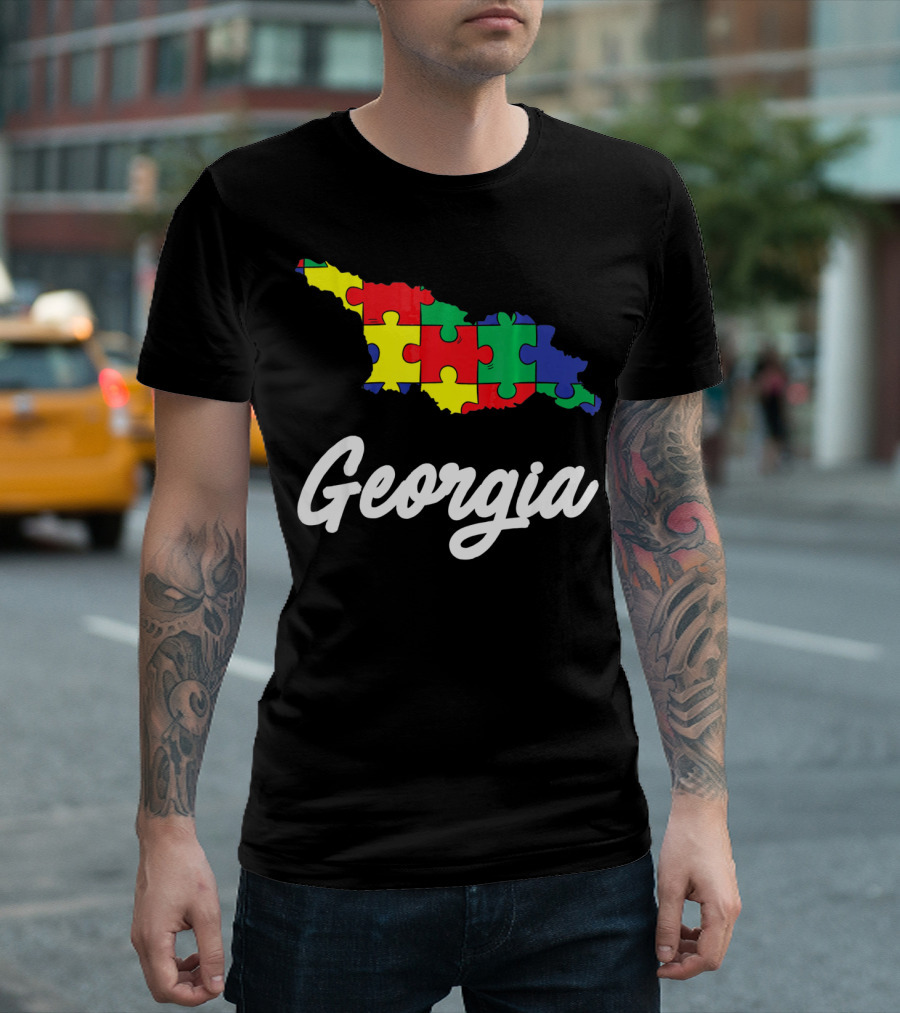 Georgia Autism Awareness Puzzle Map T-Shirt