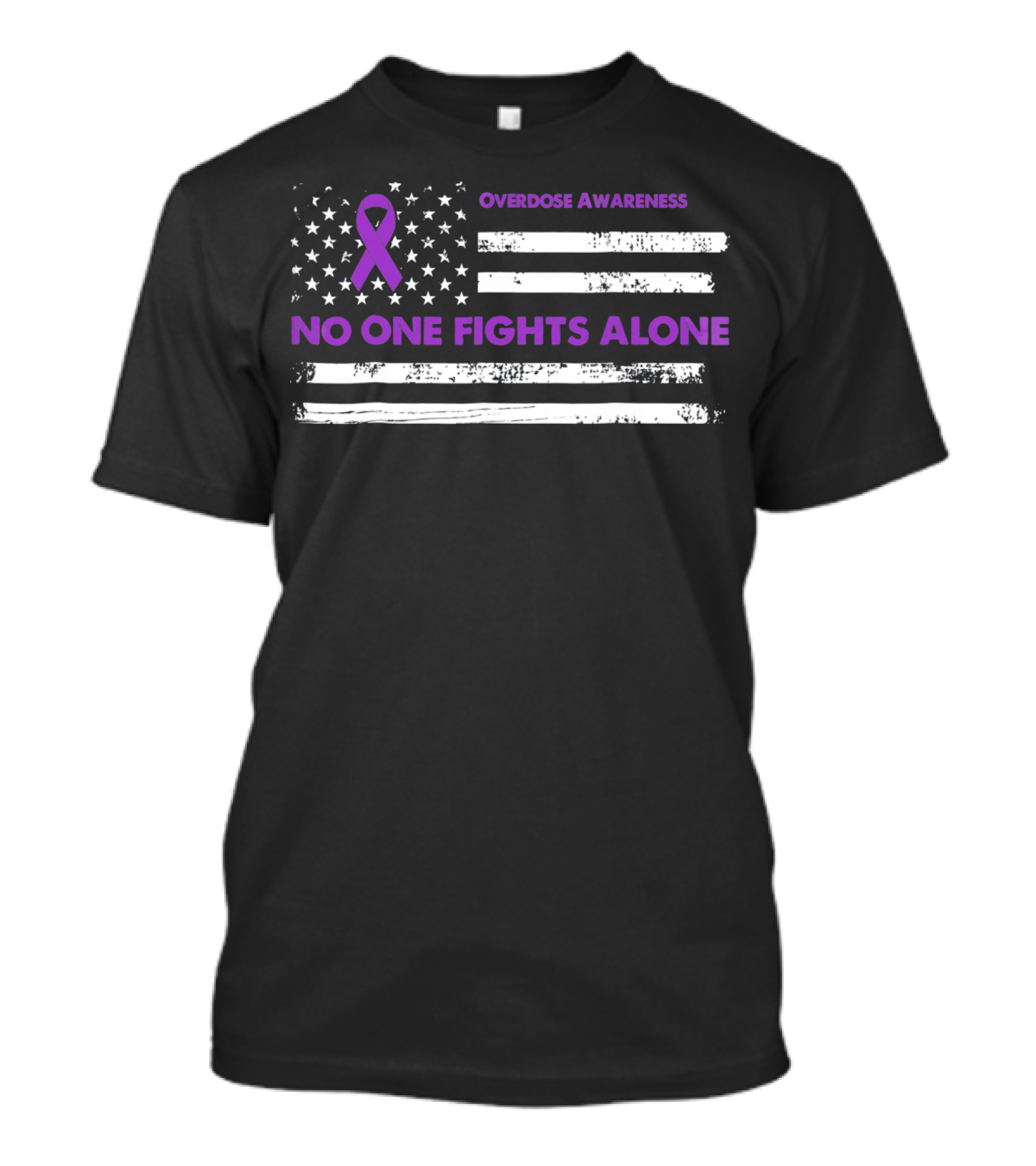 Overdose Awareness Purple Ribbon No One Fights Alone Flag T-Shirt