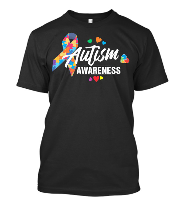 Autism Awareness Puzzle Ribbon Hearts T-Shirt