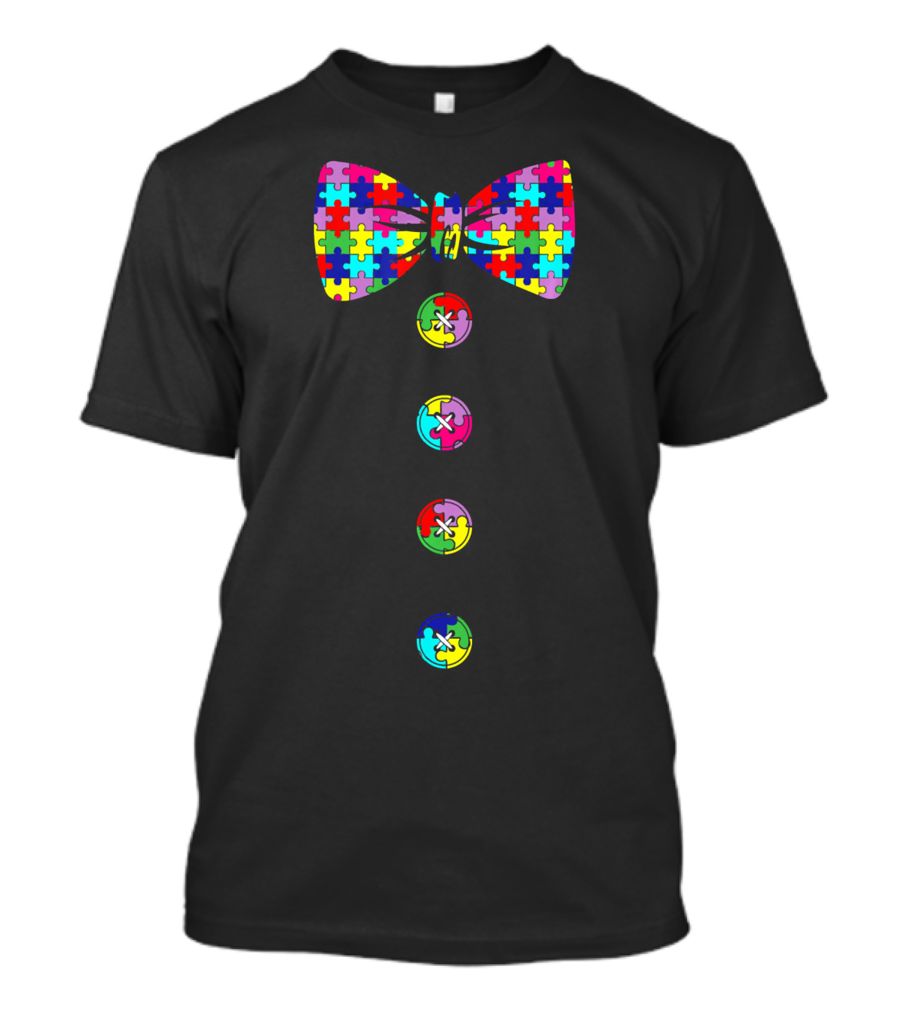 Autism Awareness Puzzle Bow Tie And Buttons T-Shirt
