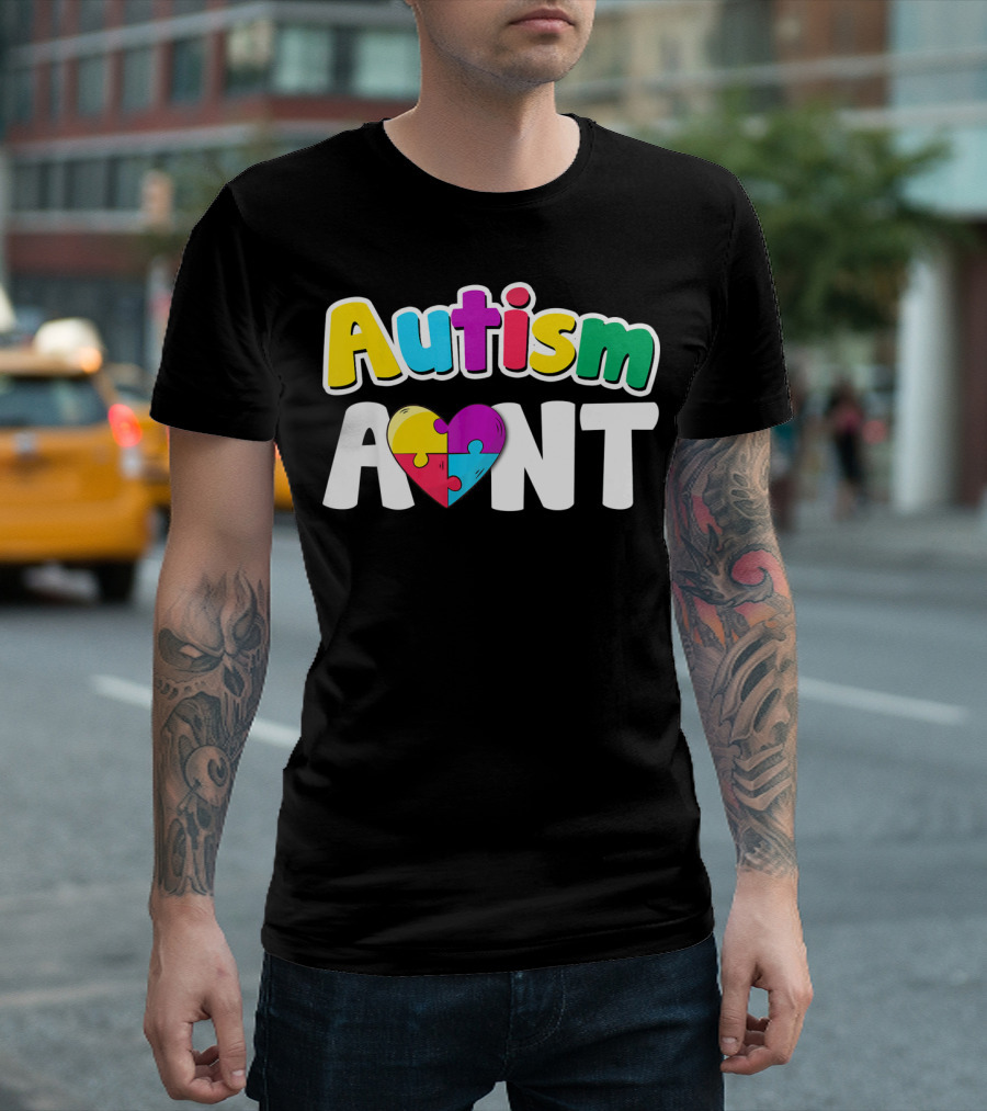 Autism Aunt Heart Puzzle Awareness T-Shirt