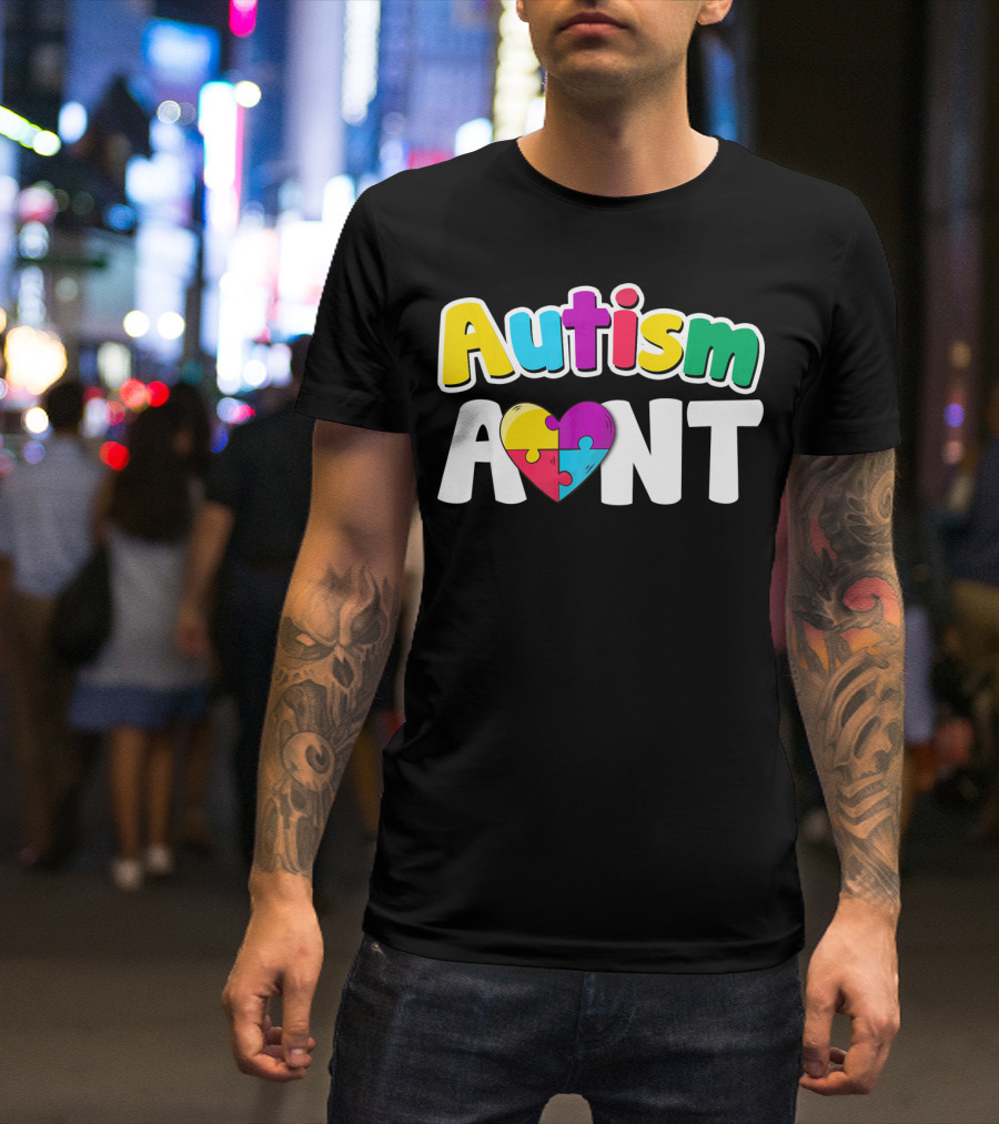 Autism Aunt Heart Puzzle Awareness T-Shirt