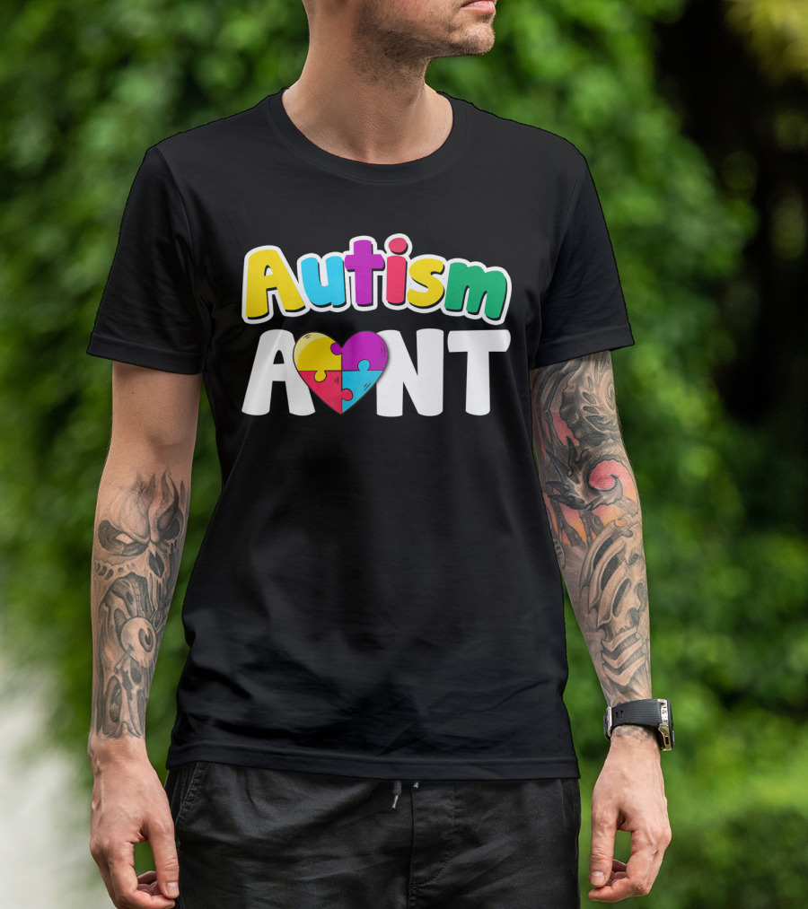 Autism Aunt Heart Puzzle Awareness T-Shirt